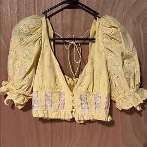 For Love And Lemons Yellow Eyelet Blouse
